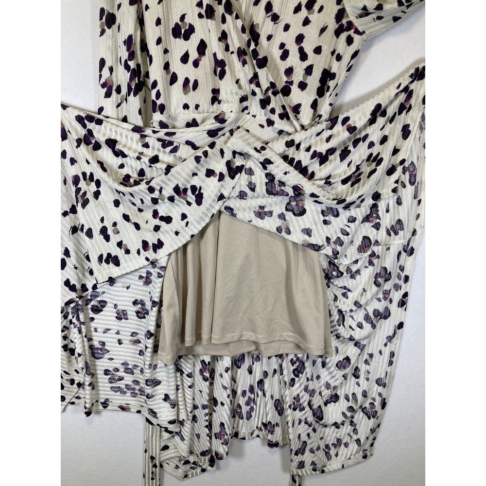 Whimsical Abstract Print Wrap Dress Women Size Small Cream Purple Handkerchief - Picture 3 of 11